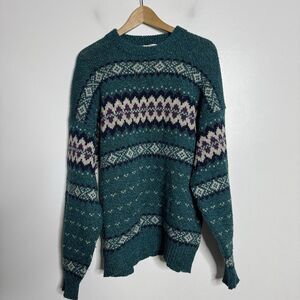 Vintage ALPS Sweater Men XL Teal Knit Pullover Fine Apparel Outdoors Comfort‎